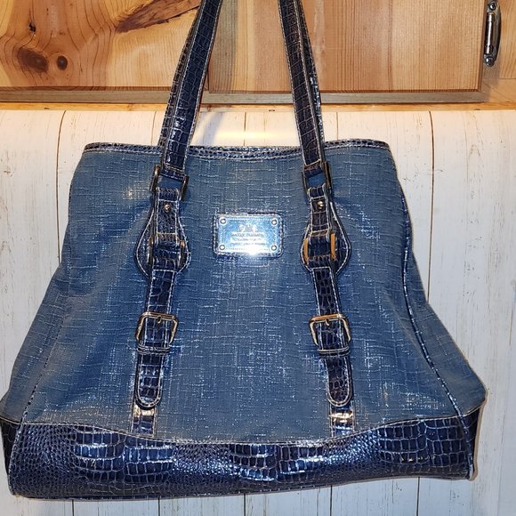 Elite models Fashion bag denim and silver sparkle with wide or button up option - Picture 9 of 9